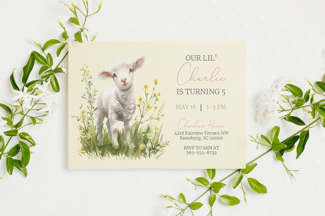 Spring Invitation Animals Spring Birthday Invitation, Sheep Invitation, Little Lamb, Birthday ...
