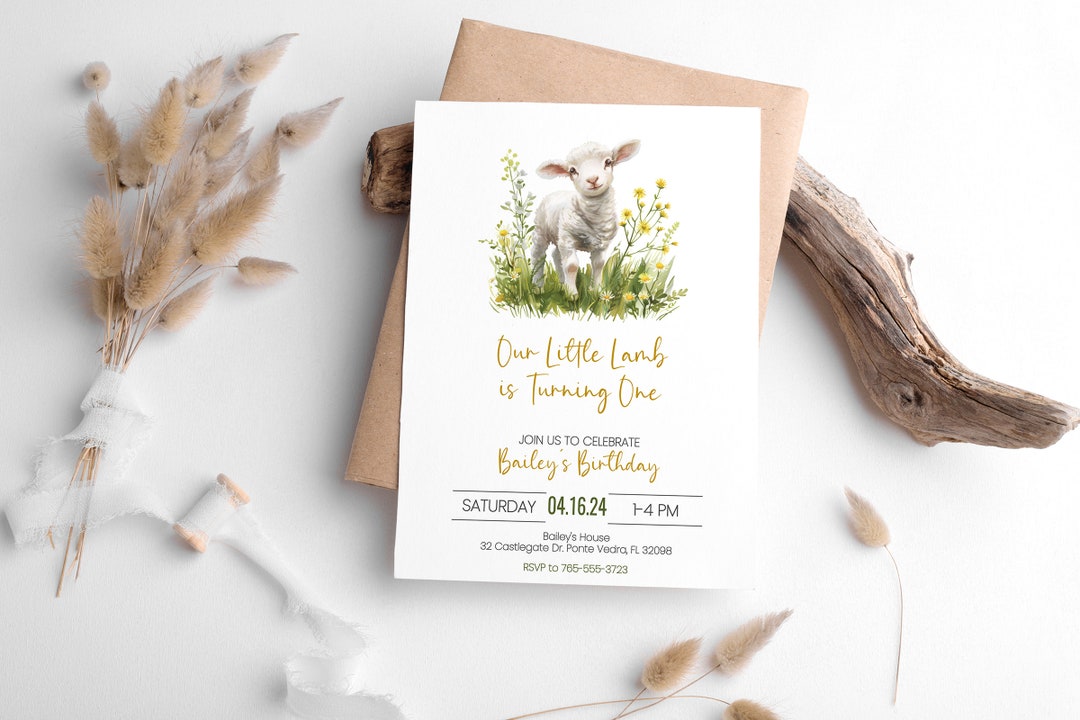 Spring Invitation Animals Spring Birthday Invitation, Sheep Invitation, Little Lamb, Birthday ...