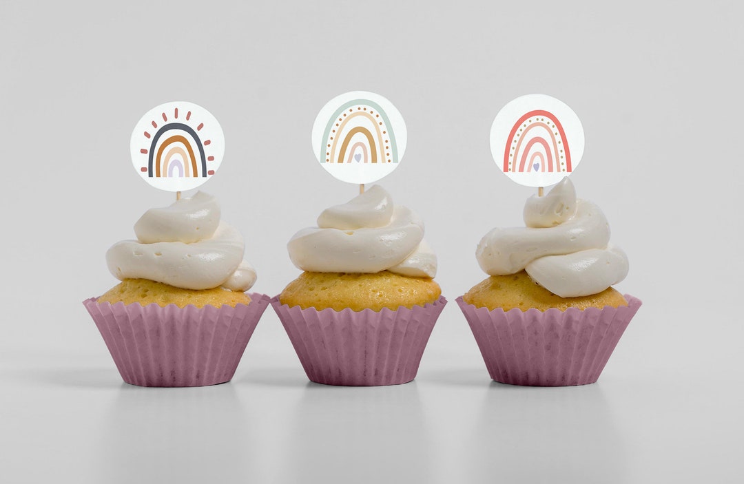 Topper Picks Per Torta Arcobaleno Boho Rosa - 5pz