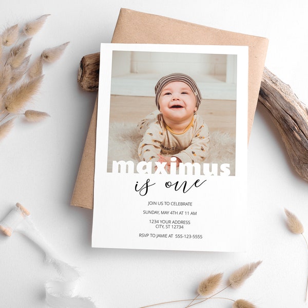 Photo Birthday Invitation, Birthday Invite with Photo, Personalized Birthday Invite, Minimal Invite, Birthday Invitation with Photo,  FAN143