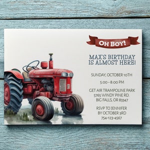 Little Kids Tractor Birthday Invitation, Tractor Party, Tractor Invite, Kids Party, Instant Download, Red Tractor Invite, FAN122