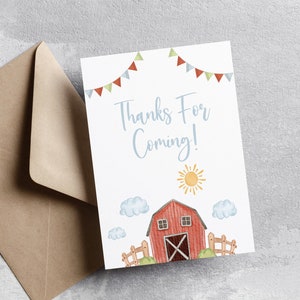 Barnyard Thank You Card, Birthday Party Template, Editable Thank You Note, Farm Birthday, Animal Party, Farm Birthday Decoration, FAN126