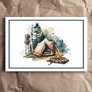Carte de remerciement de camping, modèle de fête d'anniversaire, note de remerciement modifiable, carte de remerciement de camping, merci, thème de fête de camping, FAN124