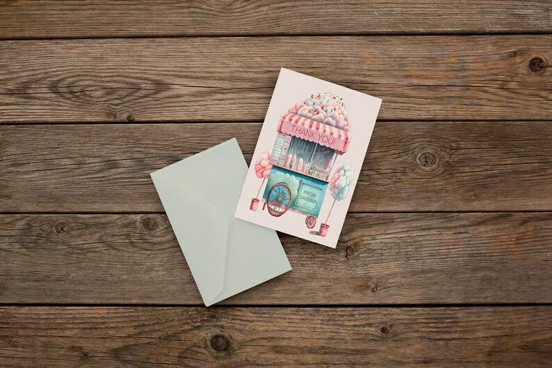 Cotton Candy Thank You Card, Birthday Party Template, Editable Thank You Note, Candy Thank You Card, Thank You, Candy Party Theme, FAN125 image 2