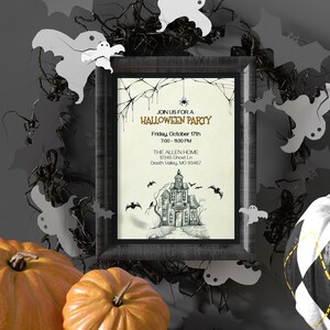 Halloween Party Invitation, Spooky Halloween Party Invite, Haunted House, Chalkboard Halloween, Haunted Mansion, Halloween Birthday, FAN114