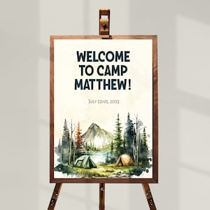Editable Camping Birthday Party Poster, Welcome Camping Poster, Editable Camping Welcome Sign, Camping Theme, Instant Download, FAN124