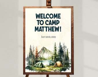 Bewerkbare Camping Birthday Party Poster, Welkom Camping Poster, bewerkbare Camping Welkomstbord, Camping Thema, Instant Download, FAN124