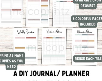 Plannersjablonen Journaalpagina's afdrukbare dagboekbundel PDF-plannersjabloon 2025 Mood Trackers Gewoontetrackers dagboeksjabloon ongedateerd