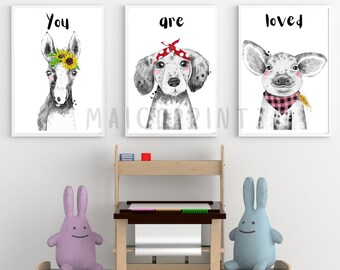 Farm Animals Kid Decor Farm Nursery Decor Neutral Nursery Decor Boy Nursery Decor Girl Nursery Baby Animals Prints Kids Wall Art