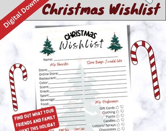 Christmas Wishlist, Holiday Gift Exchange List, Holiday Gifts List, Secret Santa, Family and Friends Holiday Activity, Gift Questionnaire