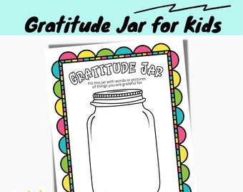 Gratitude Journal Page for Kids, Printable Gratitude Jar, DIGITAL DOWNLOAD, Daily Gratitude Practice, Planner & Diary Insert, Colorful Frame