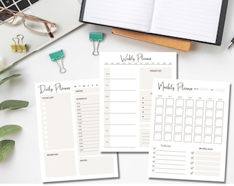 Daily Planner, Weekly Planner, Monthly Planner, Planner Template, Printable Planner, Calendar, Organizer, POMODORO, Printable