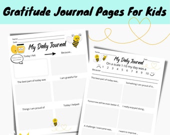 Daily Gratitude Journal for kids, Gratitude Pages, Writing Activity Set, Printable Sheets for Children, Everyday Thankful Worksheets