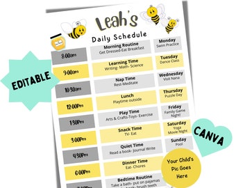 Editable Schedule Printable Daily Planner Everyday Routine Schedule Bumblebee Chart Daycare Timetable for Babies Toddlers and Kids