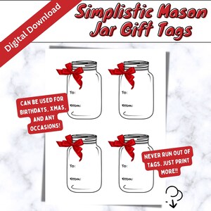 Mason Jar Gift Tags, Simplistic Gift Tags, Printable Jar Gift Tags, Xmas Gift Labels, Birthday Gift Tags, Gift Labels
