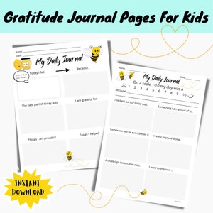 Daily Gratitude Journal for kids, Gratitude Pages, Writing Activity Set, Printable Sheets for Children, Everyday Thankful Worksheets