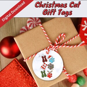 Christmas Cat Gift Tags, Holiday Cat Labels, Cat Gifts, Cat Lovers, Cute Cat Present Labels, Printable Gift Tags, Marble Merry Christmas