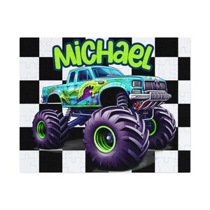 Monster Truck Boy Puzzle Gift Boy Custom Puzzle Nombre Puzzle Regalo Monster Truck Birthday Puzzle Puzzle personalizado Monster Truck Puzzle Boy