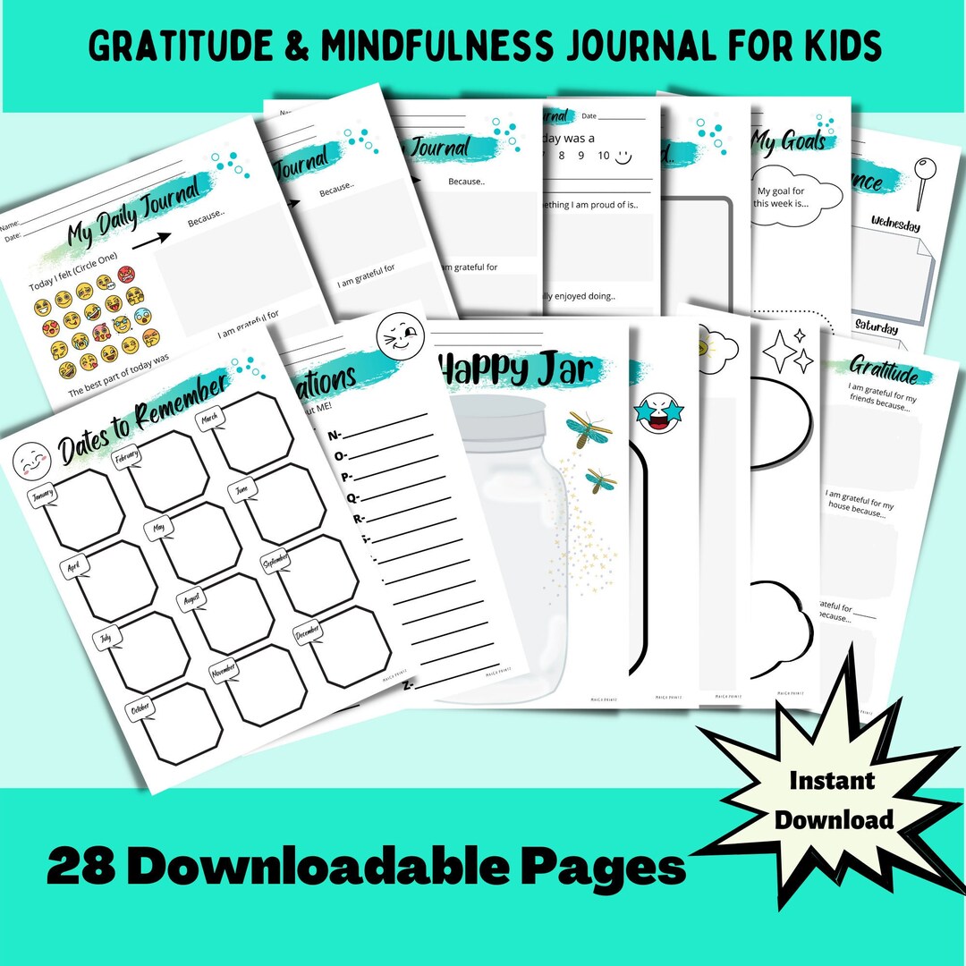 Gratitude Journal for Kids Digital Daily Printable, Kids and Teens