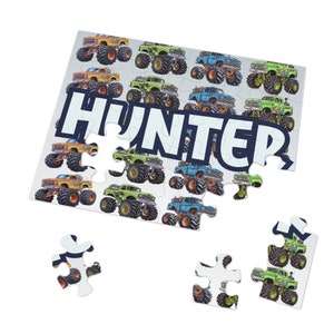 Monster Truck Boy Puzzle Gift Boy Custom Puzzle Nombre Puzzle Regalo Monster Truck Birthday Puzzle Puzzle personalizado Monster Truck Puzzle Boy