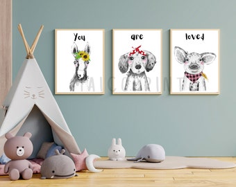Farm Animals Farm Nursery Decor Neutral Kid Decor Nursery Decor Boy Nursery Decor Girl Nursery Baby Animals Prints Kids Wall Art