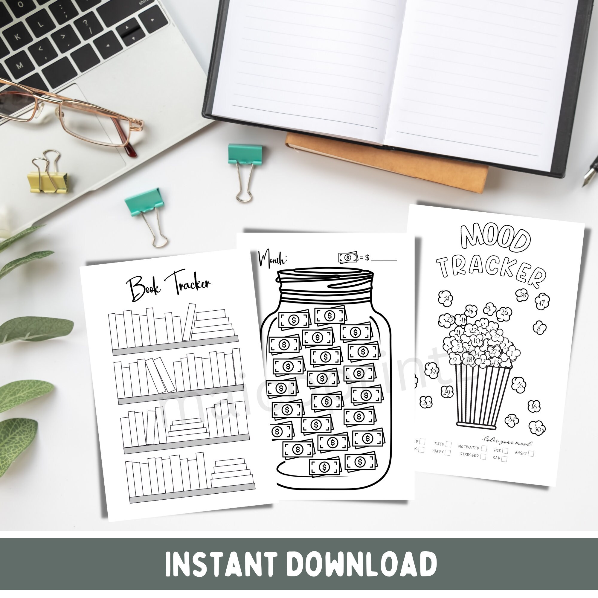 Journal Pages Printable Planner Bundle PDF Planner Template Mood ...
