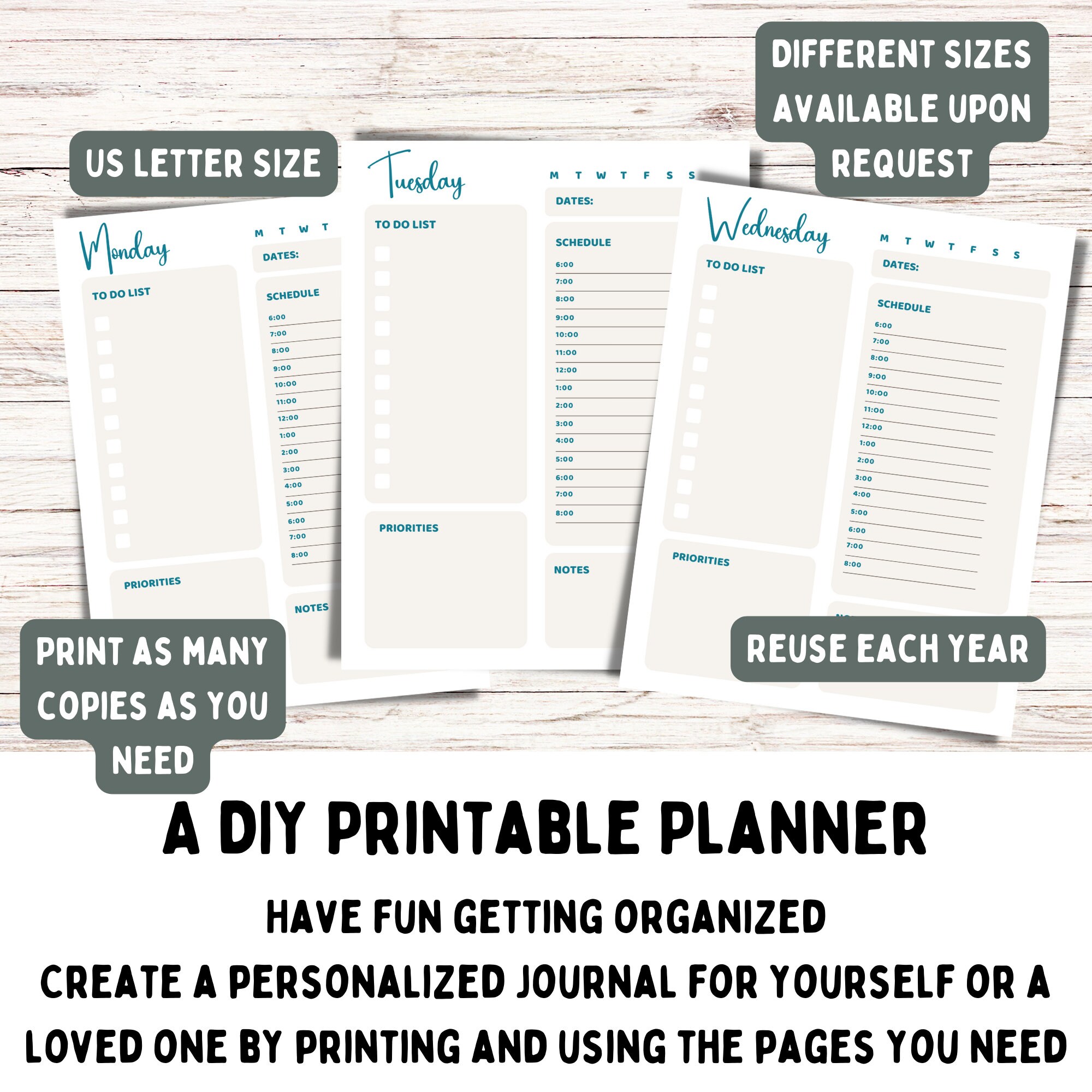 Planner Template Printable Planner Daily Planner Weekly - Etsy