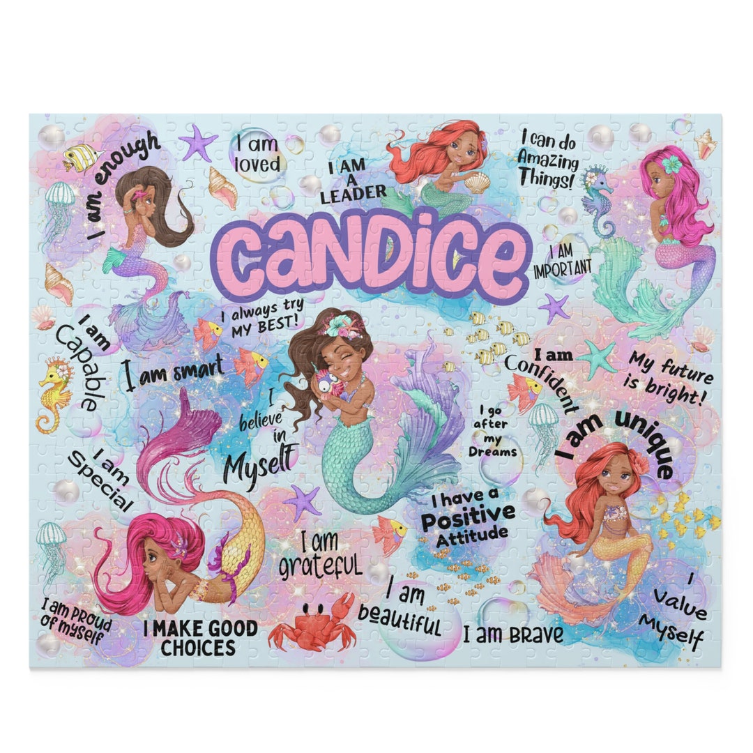 Custom Puzzle Name Puzzle Black Mermaid Gift for Girls Affirmations for