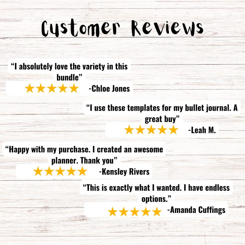 May include: Customer reviews for a digital product. The reviews are positive and include quotes from customers. The quotes highlight the variety, usefulness, and quality of the product.