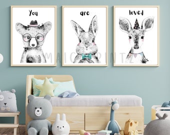Nursery Baby Animals Woodland Nursery Decor Woodland Nursery Art Woodland Animal Prints Kids Wall Art Baby Shower Gift Woodland Art Nursery