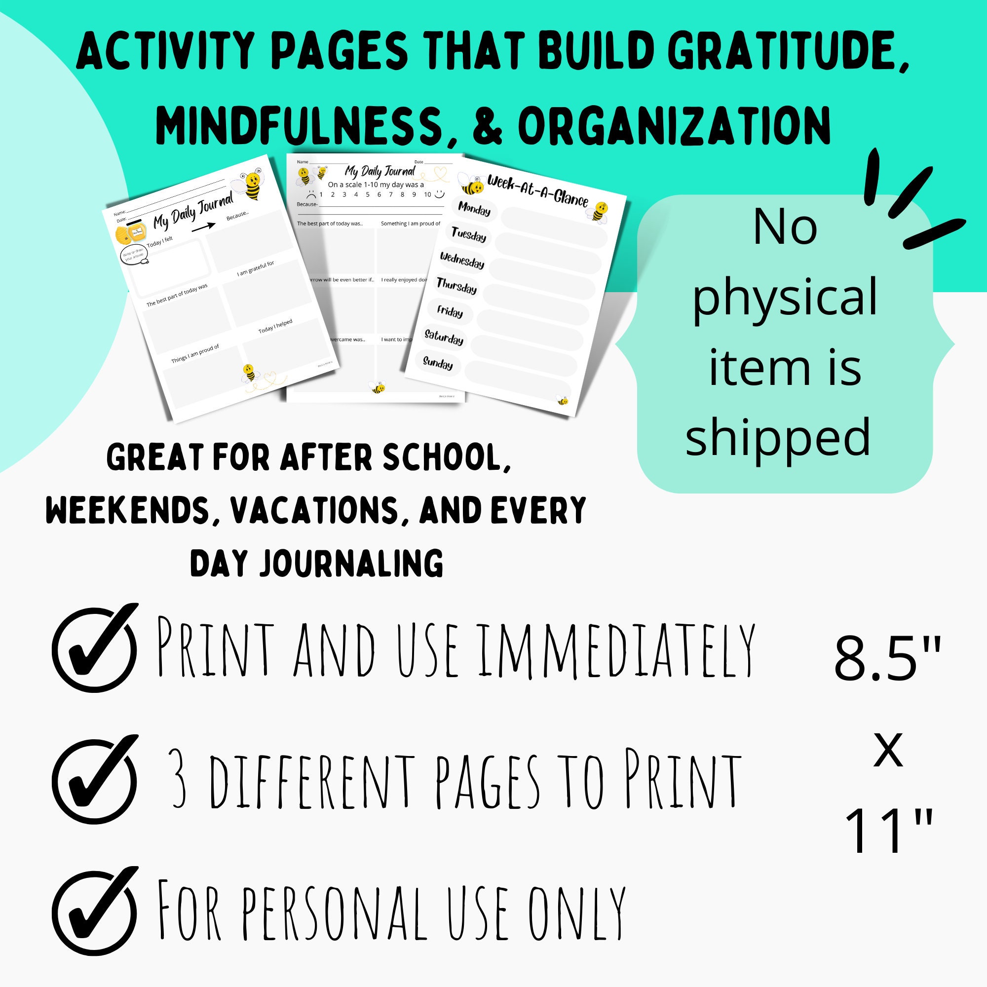 Daily Gratitude Journal for Kids Gratitude Pages Writing - Etsy