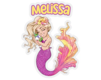 Regalo de sirena Pegatinas de sirena Pegatina de sirena personalizada Pegatina de nombre Pegatina de regreso a la escuela Regalo de amante de sirena Regalos de niña Pegatinas de niña
