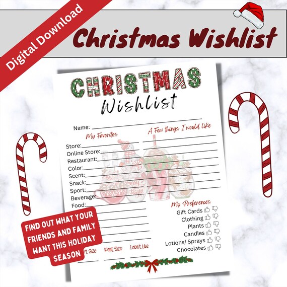 Christmas Wishlist, Holiday Gift Exchange List, Holiday Gifts List, Secret Santa, Family and Friends Holiday Activity, Gift Questionnaire