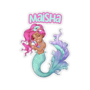 Black Mermaid Gift Black Mermaid Stickers Custom Mermaid Sticker Name Sticker Black Girl Magic Back to School Sticker Gift Mermaid Lover