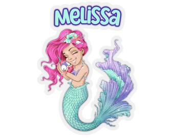 Regalo de sirena Pegatinas de sirena Pegatina de sirena personalizada Pegatina de nombre Pegatina de regreso a la escuela Regalo de amante de sirena Regalos de niña Pegatinas de niña