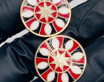 Vintage Hex Signs Pennsylvania Dutch Folk Art Clip-On Earrings .87"