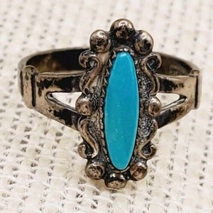 Vtg Navajo Fred Harvey Era Bell Trading Post Turquoise Sterling Ring Size 6