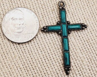 925 Sterling Silver and Turquoise 1" x 1 5/8" Cross Pendant