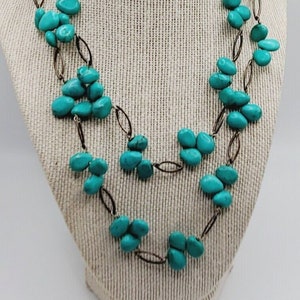 39" Vintage Signed Coldwater Creek Silver Plated Turquoise Beaded Necklace