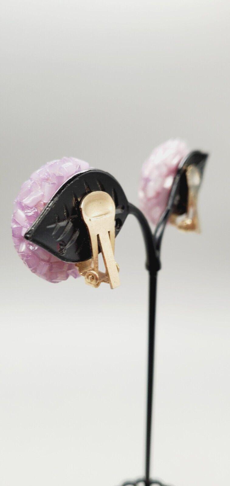 Boucles D'oreilles Clips Vintage Années 60-70, Perles Violettes En Plastique, Authentiques, Occasion