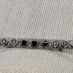 Vintage Art Deco Style Silver tone metal Enamel 2.8&quot; Bar Brooch Pin