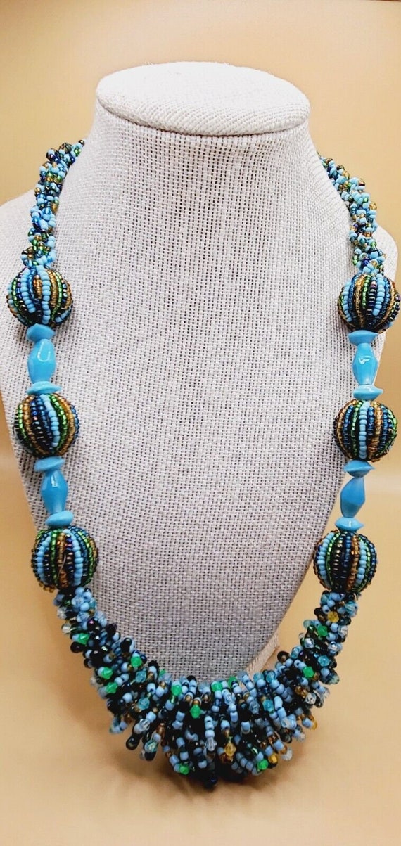 Multi Strand Blues and Brown Colored Glass Seed B… - image 2