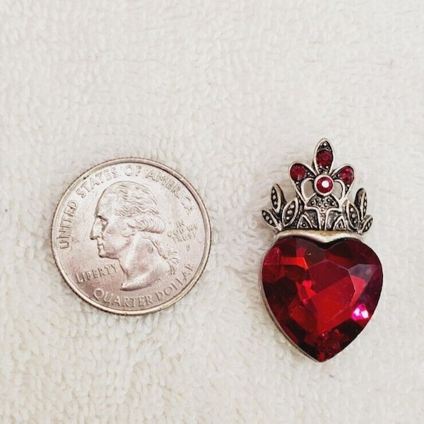 Vintage 1.25" Silver-tone Red stone crown pendant