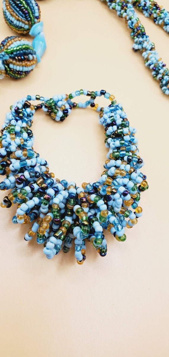 Multi Strand Blues and Brown Colored Glass Seed B… - image 3