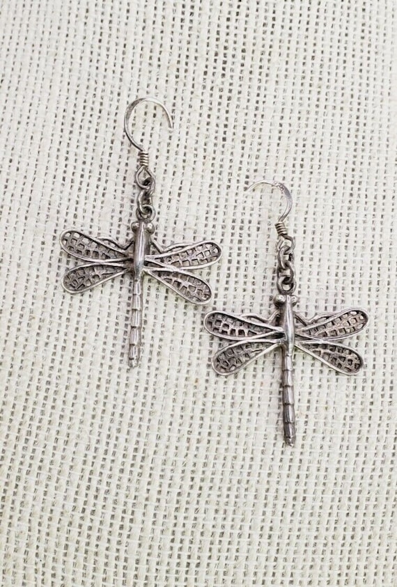 Vintage 1.75 Sterling silver Dragon Fly Earring