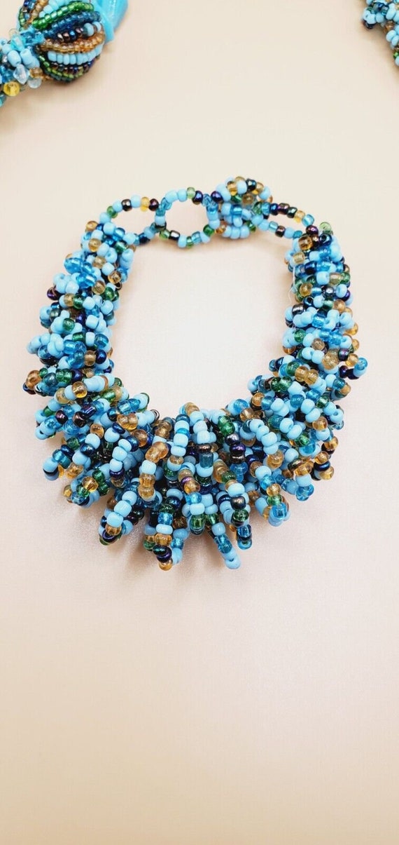 Multi Strand Blues and Brown Colored Glass Seed B… - image 9