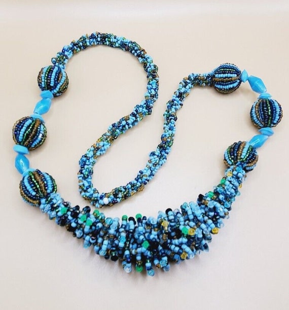 Multi Strand Blues and Brown Colored Glass Seed B… - image 8
