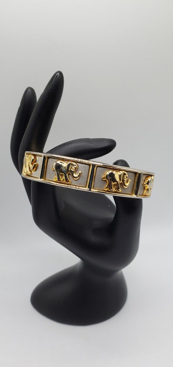 Vtg 1960s Runway Elephants Bracelet Bangel Golden 