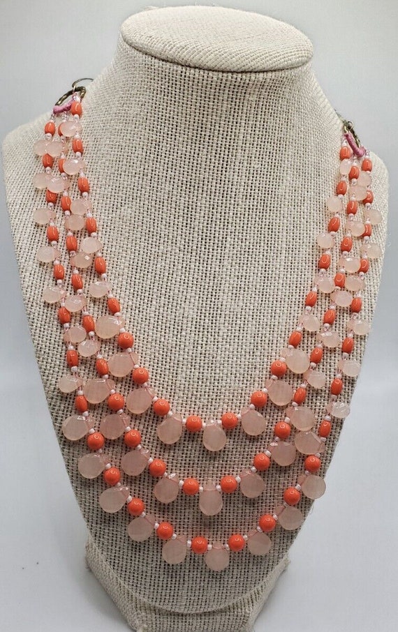 Vtg 22"  Pink & Peach 3 strand Beaded adjustable n