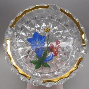 Vtg 5.5&quot; Clear Glass ashtray Cigar Cigarette ashtray With Flower Pattern
